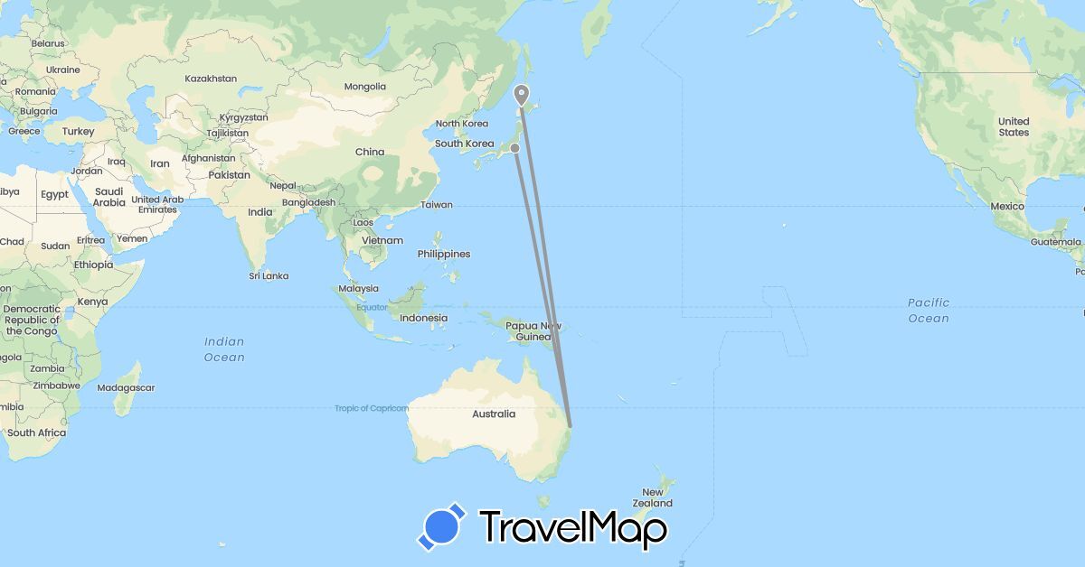 TravelMap itinerary: driving, plane in Australia, Japan (Asia, Oceania)